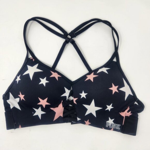 Victoria's Secret Pink Ultimate Strappy Push-Up Sports Bra SMALL Black & Stars - Picture 6 of 6